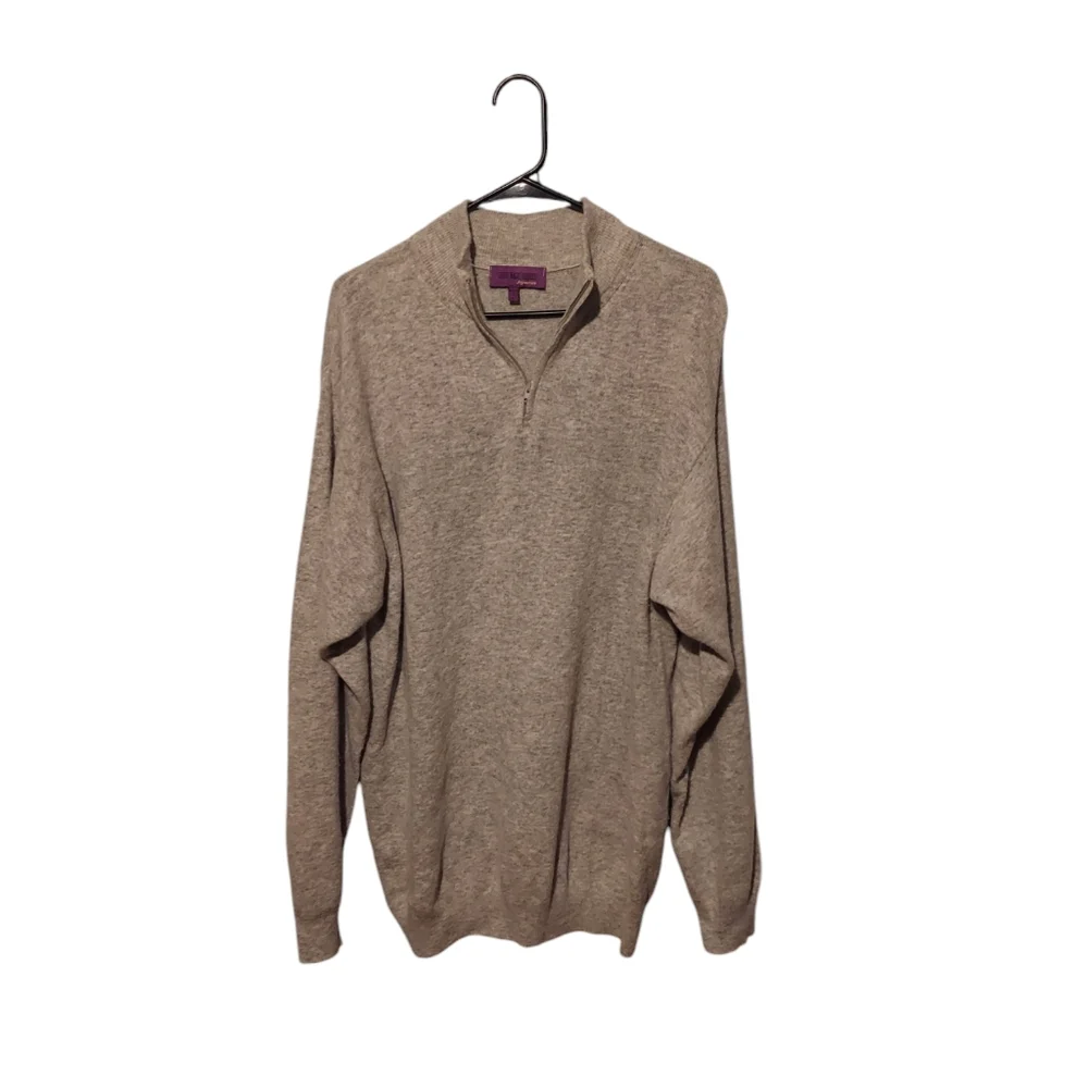 Old Money Preppy Wool Cashmere Sweater L Grey Quarter Zip Grandpa Cabincore